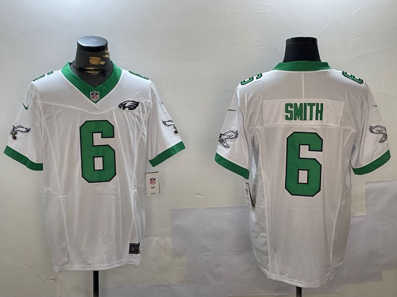 Men Philadelphia Eagles #6 Smith White Three generation 2024 Nike Limited NFL Jersey style 2